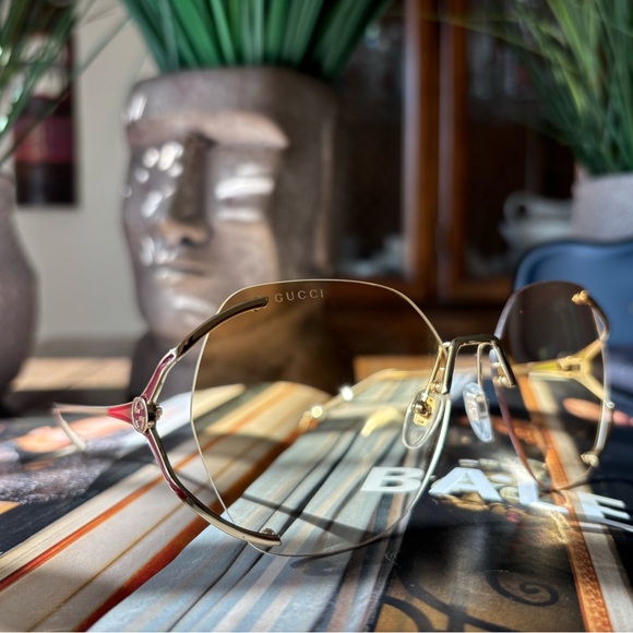 Gucci 💅 Brown Gradient Gold GG Lens 59 15 130 Women's Sunglasses GG0651S 005 NEW - Picture 5 of 16